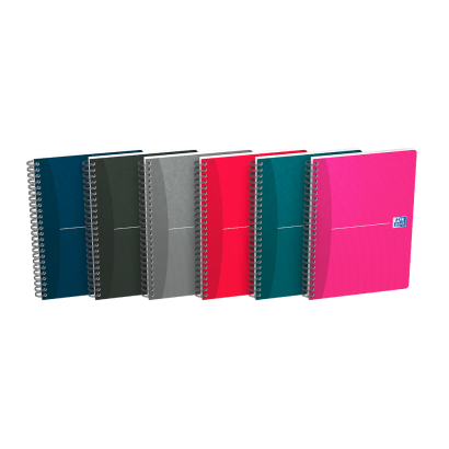 OXFORD Office Essentials Notebook - A5 – Blødt papomslag – Dobbeltspiral – Linjeret – 180 sider – SCRIBZEE®-kompatibel – Assorterede farver - 100103741_1400_1709630145