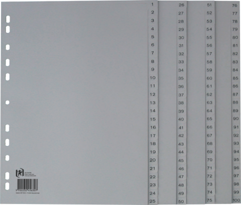 OXFORD intercalaires plastique - A4 - 100 onglets - imprimé 1-100 - 11 trous - gris - 100204663_1100_1586941043