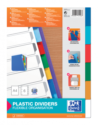 OXFORD intercalaires couleurs plastique - A4 - 6 onglets - non imprimé - 11 trous - assortis - 100205079_1101_1588333646