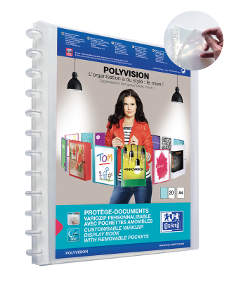 OXFORD POLYVISION DISPLAY BOOK REMOVABLE POCKETS - A4 - 20 Variozip pockets - Polypropylene - Clear - 100205600_1300_1685142245