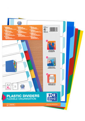 OXFORD Intercalaires couleurs plastique - A4+ - 5 onglets - Non imprimé - 11 Trous - Assortis - 100209052_1100_1586861277