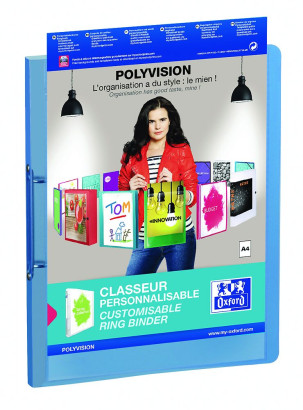 OXFORD Polyvision Präsentations-Ringbuch - A4 - Rückenbreite 30mm - mit 2 Ring Mechanik 20mm - Vorderdeckel mit Einstecktasche - aus transluzentem Polypropylen - blau - 100210006_1100_1677233579