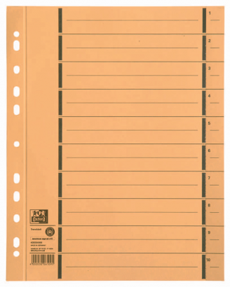 OXFORD afscheurbare kartonnen tabbladen - A4+ - 10 tabs - bedrukt 1-10 - 11 gaats - geel - 400004666_1100_1584715796