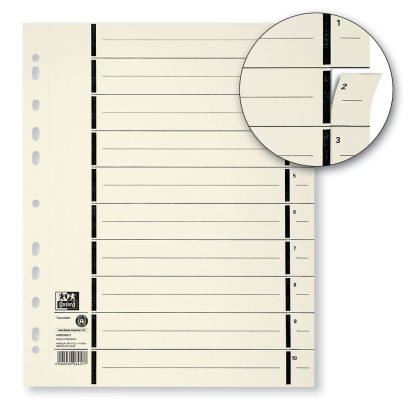 OXFORD intercalaires pré-découpés carton - A4 XL - 10 onglets - imprimé 1-10 - 11 trous - beige - 400004671_1100_1677165143