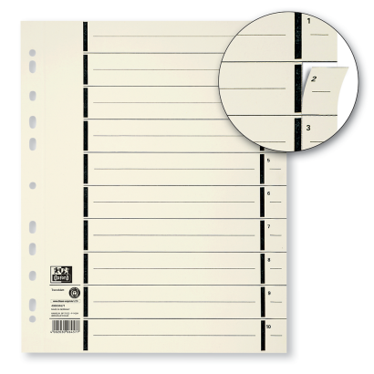 OXFORD afscheurbare kartonnen tabbladen - A4+ - 10 tabs - bedrukt 1-10 - 11 gaats - beige - 400004671_1100_1686106704