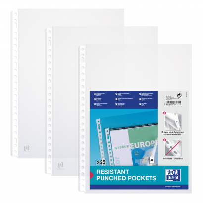 OXFORD PUNCHED POCKETS - Bag of 25 -  A4 - 23 holes -  Polypropylene - 120µ - Smooth - Clear - 400009966_1101_1593510046 - OXFORD PUNCHED POCKETS - Bag of 25 -  A4 - 23 holes -  Polypropylene - 120µ - Smooth - Clear - 400009966_1100_1606405050