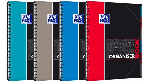 Oxford Studium Organiserbook - A4+ - kariert 5 mm - 80 Blatt - Polypropylencover - Doppelspirale - SCRIBZEE® kompatibel - Sortierte Farben - 400019524_1200_1583240389