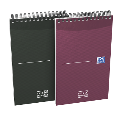 Oxford Office Essentials notesbog i blødt omslag og dobbeltspiral Task Manager - 12,5 x 20 cm - Pappomslag - dobbelt wire - 140 sider - spesifikk linjering - assorterte farger - 400055727_1400_1685152713