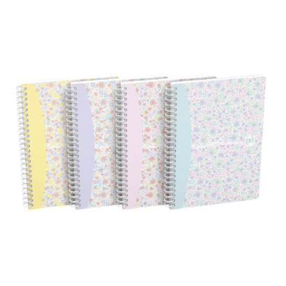 OXFORD Floral Notebook - A5 – Hårdt omslag – Dobbeltspiral – Kvadreret 5x5 mm – 120 sider – SCRIBZEE®-kompatibel – Assorterede farver - 400094951_1400_1709630358