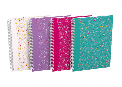 OXFORD Floral Notebook - B5 +-hårt omslag- dubbelspiral - 5mm-rutor -120 sidor – SCRIBZEE ®- kompatibel – blandade färger - 400094955_1400_1620724430