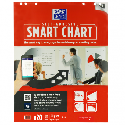 Oxford Smart Charts Bloc Recharges de Conférence - 60x80 cm - Repositionnables - Unie - 20 Feuilles - Compatible SCRIBZEE ® - Blanches - 400096276_1100_1605603625
