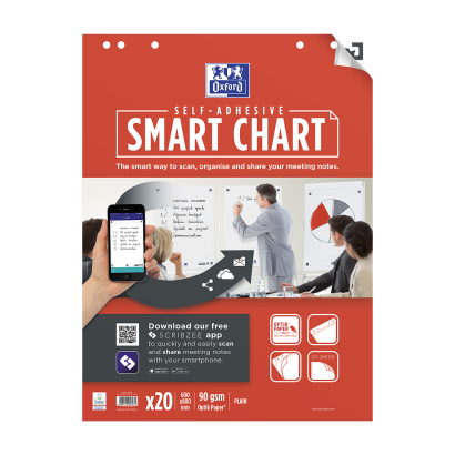 OXFORD Smart Charts Repositionable Flipchart Refill Pad - 60x80cm - Soft Card Cover - Glued - Plain - 20 Sheets - SCRIBZEE Compatible - 400096276_1100_1685143697