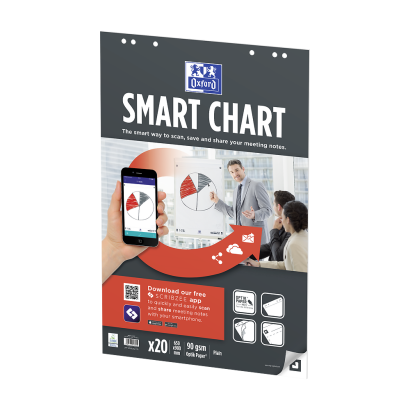 Oxford Smart Charts Flipchart Refill Pad - 65 x 98 cm – mykt pappomslag – limt – ulinjert – 20 ark – SCRIBZEE® kompatibel - 400096277_1101_1686189320