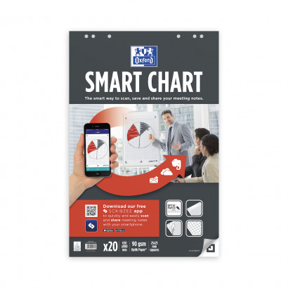 OXFORD Smart Charts Flipchart - 65x98cm - 25mm kariert - 20 Blatt - 80g/m² Optik Paper® - SCRIBZEE® kompatibel - 6-fach gelocht - weiss - 400096278_1100_1583159788