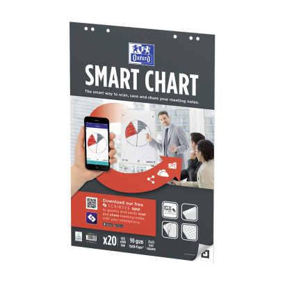 Oxford Smart Charts Flipchart Refill Pad - 65 x 98cm – mykt pappomslag – limt – 25 mm rutenett – 20 ark – SCRIBZEE® kompatibel - 400096278_1300_1685153871