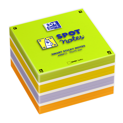 OXFORD Spot Notes Sticky Note Cube - 7,5x7x5 cm – Ulinjeret – 450 ark – SCRIBZEE® kompatibel – Assorterede farver - 400096789_1301_1686126564