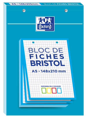 OXFORD FICHES BRISTOL - A5 - Bloc couverture carte - Perforées - Petits carreaux 5x5mm - 30 fiches - Cadre Bleu - Compatibles Scribzee - 400100551_1100_1686159123
