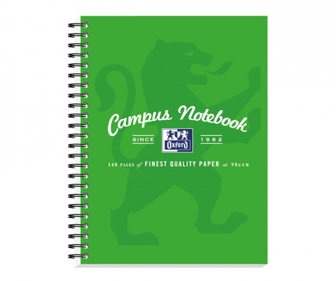 Oxford Campus A5+ Card Cover Wirebound Notebook Ruled with Margin 140 Pages Green -  - 400103080_1100_1632539609