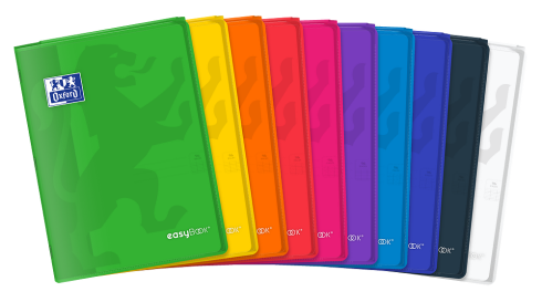 OXFORD easyBook®  CAHIER - A4 - Couverture plastique avec pochettes - Agrafé - Grands carreaux Seyès - 96 pages - Couleurs assorties - 400111485_1201_1702917518