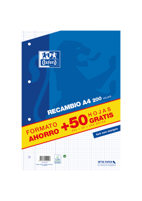 OXFORD CLASSIC Recambio - A4 - Paquete hojas sueltas - 4x4 con margen - 200 + 50 Hojas gratis - AZUL - 400119437_1100_1686163748 - OXFORD CLASSIC Recambio - A4 - Paquete hojas sueltas - 4x4 con margen - 200 + 50 Hojas gratis - AZUL - 400119437_4300_1677217699 - OXFORD CLASSIC Recambio - A4 - Paquete hojas sueltas - 4x4 con margen - 200 + 50 Hojas gratis - AZUL - 400119437_1101_1686165319