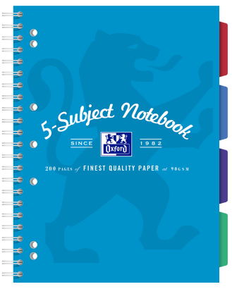 OXFORD 5 SUBJECT NOTEBOOK - A4+ - Laminated Board Cover - Twin Wire - 200 pages- 4 removeable PP Dividers - 400128545_1100_1686092226