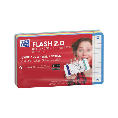 OXFORD FLASH 2.0 flashcards - ruled with 4 assorted colour frames, 7,5 x 12,5 cm, pack of 80 - 400137329_1301_1677159114