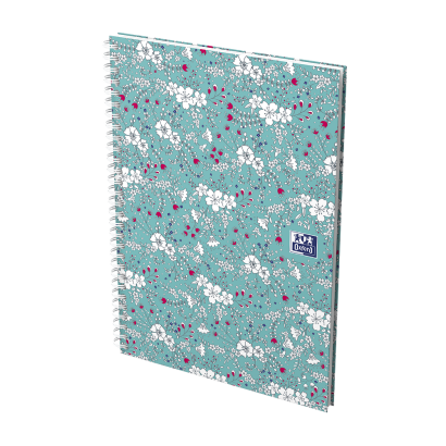 OXFORD Cahier Floral - B5 - Couverture rigide - Reliure intégrale - Ligné - 120 pages - Turquoise - 400143834_1300_1686194917