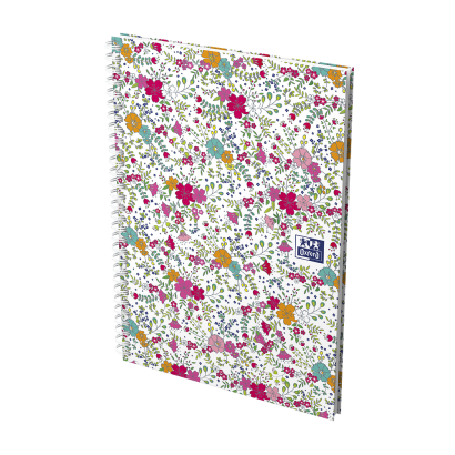OXFORD Cahier Floral - B5 - Couverture rigide - Reliure intégrale - Petits carreaux 5x5 - 120 pages - Blanc - 400143837_1300_1686194892