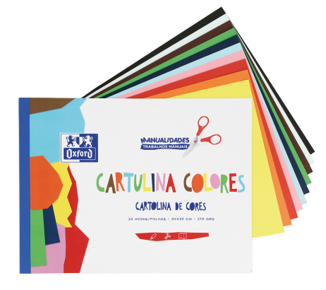OXFORD MANUALIDADES Bloc Cartulinas de Colores - A4+ - Bloc encolado - Tapa Blanda - 10 Hojas - 170gr - 10 colores - 400147983_1100_1686128986