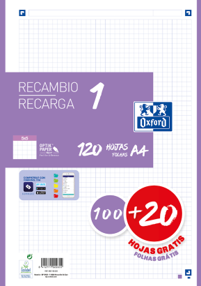 OXFORD CLASSIC Recambio 1 Color - A4 - Recambio paquete - 5x5 - 120 Hojas - SCRIBZEE - LILA - 400158164_1100_1686162466