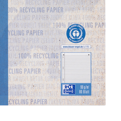 Oxford Recycling Collegeblock - A5+ - liniert mit Rand links - 80 Blatt - 90 g/m² OPTIK PAPER® 100% recycled - Spiralbindung - 6-fach gelocht - Mikroperforation mit Ausreißhilfe - blau - 400159376_1100_1686159602 - Oxford Recycling Collegeblock - A5+ - liniert mit Rand links - 80 Blatt - 90 g/m² OPTIK PAPER® 100% recycled - Spiralbindung - 6-fach gelocht - Mikroperforation mit Ausreißhilfe - blau - 400159376_2300_1686162193
