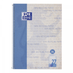 Oxford Recycling Collegeblock - A4+ - Lineatur 27 (liniert mit Rand rechts und links) - 80 Blatt - 90 g/m² OPTIK PAPER® 100% recycled - Spiralbindung - 4-fach gelocht - Microperforation und Ausreißhilfe - blau - 400158972_1100_1641995333